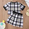 Sommer Kinder Sets Casual Kurzarm O Neck Plaid T-shirt Patchwork Rock 2 stücke Mädchen Jungen Kleidung 9M-5T 210629