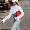 Women's Blouses & Shirts Fashion Irregular Pocket Elegant Short White Blouse For Women Full Sleeve Loose Crop Tops 2021 Autumn Korean Street