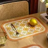 Mats almofadas DunxDeco Tabela de Arte Retro Placemat PVC Placa De Couro Esteira De Jantar Decoração Isolamento Térmico 2 PCS Vintage Floret Tijolo Mesa