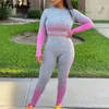 Kadınlar İki Parçalı Kıyafetler Sonbahar Renk Eşleştirme Seti Uzun Kollu Üst Ve Kalem Pantolon Sweetsuit Rahat Eşofman Spor 210513