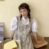 Nomikuma Koreanische Chic Frauen Kleid Sets Puff Kurzarm Bluse Shirt + Süße Floral Button Tank Kleider Neue Anzüge 6F987 210427