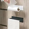 Wall-mounted Kitchen Bathroom Cabinet Self-adhesive Paper Roll Holder For Towel Hook Rack Hanger Perforation-free Storage Rack CCA10779