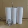 DIY Sublimation Blanks Skinny Straight Water Tumblers Vandring Camping Portable Isolerade Cylinder Conic Muggar med Plast Straw