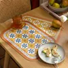 Mats almofadas DunxDeco Tabela de Arte Retro Placemat PVC Placa De Couro Esteira De Jantar Decoração Isolamento Térmico 2 PCS Vintage Floret Tijolo Mesa