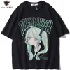 Aolamegs T-shirt Men Grön Hårflicka Tecknad Anime Tryckt O-Neck Streetwear Japanska Harajuku Fashion Tops Men Kläder Sommar 210324