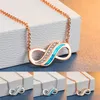 Pendant Necklaces Cute Female Blue Opal Necklace Rose Gold Silver Color Chain For Women Crystal Hollow Infinity Weddings Jewelry