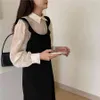 Yüksek Kaliteli Tatlı Kızlar Chic Nazik Gömlek + Katı Moda Seksi Uzun Elbiseler Iki Parçalı Setleri Takım Elbise 210525