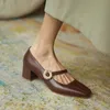 ALLBITEFO haute qualité confortable en cuir véritable talon épais femmes talons mode cuir de vache talons hauts chaussures à talons hauts 210611