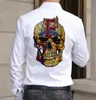 Rhinestones Skull T Shirt Men Fashion Streetwear long Sleeve Slim shirts Plus Size 4XL 04