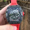 Bütün karbon fiber montre de lüks mens saatler kol saatleri otomatik hareket iskeleti kadran dokuma bez kayışı hanbelson251o