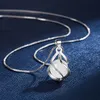 925 Sterling Silver Kvinnor Mode Smycken Högkvalitativ Rund Opal Drop Pendant Halsband
