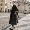 Hong Kong-Style Retro Controllare la lana cappotto di lana da donna 2021 Autunno e inverno stile coreano lungo miscele di lana lunga