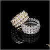 Cluster Rings Jewelry3 Rij Solitaire Mens Koper Charm Gold Sier Kleur A + Cubic Zirkoon Iced Ring Fashion Hip Hop Sieraden voor Mannen Drop levering