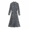Kvinnor Animal Print Dress Collared Midi Långärmade puffiga axlar och elastiska manschetter täckta knappar 210520