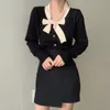 Nomikuma koreansk båge slips o-nacke stickad kappa höst vinter nya långärmad kvinna knitwear kausal elegant tröja cardigan 6d107 210427