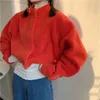 女性オレンジ色のジャケットテッドフェイク毛皮のラムブールスタンドカラーショートクロームC0296 210514