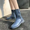 Stivaletti invernali da donna in vera pelle naturale piatta con cerniera corta punta tonda scarpe da donna autunno blu taglia 34-39 210517 GAI