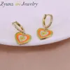 5 Pairs, Design Fashion Neon Enamel Colorful Heart Charm Earring CZ Pave Hoops Dangle Jewelry