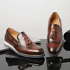 Dress Shoes 2021 Autumn Handmade Men Formal Luxury Genuine Leather Brogues Round Toe Tassel Slip On Black Wedding Shoe