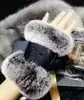 Leder-Halbfingerhandschuhe für Damen, Herbst und Winter, Kaninchenfell-Fleece-Haut, warmer Fünf-Finger-Handschuh