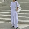 Korejpaa Frauen Kleid Sommer Koreanische Minimalistische All-Match Rundhals Lose Einfarbig Kurzarm Split T-Shirt Vestidos 210526