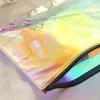 100Pcs 21cmx16cm Portable PVC Transparent Large Capacity Cosmetic Bag Laser Rainbow Waterproof Washing Bag Storage Bags