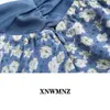 女性のドレスシフォンフリル女性のドレス羊の服ヴィンテージ柔らかい青い花のプリントドレスファッションRuched Vestidos 210510