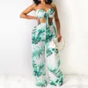 Two Pieces Pants Sets Women Strapless Bowknot Top & Wide Leg Pants Suit 210521