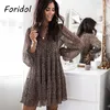 Leopard Print Casual Short Mini Dress Women V Neck Spring Autumn Long Sleeve Clothing Mujer 210427