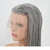 Synthetic Braided Wigs For White Women Siver Grey Glueless Synthetic Braided Lace Front Wig Heat Resistant Fiber Hair With Baby Ha7123031