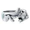 Luksusowy Vintage Unisex Sleeping Cats Silver Plated Otwarcie Palec Ring Jewelry Decor Decor Prezent na 2020 nowy