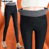 Kış dişi kalın artı kadife polar sıcak kadın skinny jeans pantolonlar yüksek bel streç denim kalem pantolon boyutu 2634 210608