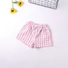Summer Girl Ssets Camicia scozzese monopetto + Pantaloncini 2 pezzi Set di abbigliamento Vestiti per ragazze Pantaloncini per bambini 210528