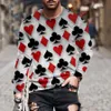 Spot 2021 European And American Fashion Men's and Women's T-shirt Playing Cards 3D-utskrift Round Neck Long Sleeve Street tr