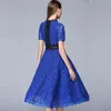 fashion Women Spring embroidery lace dress O neck Short sleeves summer es Vestido robe femme plus size S-3XL 210520