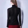 슬림 티셔츠 여성 플러스 사이즈 가을 겨울 패션 여성 솔리드 컬러 긴 소매 거즈 Turtleneck 기본 탑 티셔츠 DF2231 210609