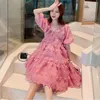 Summer Sweet Sets 3D Floral Puff Sleeve V-Col V-Col Robe + Robes de base Sling Femme coréenne 2piece Costumes 6H458 210603