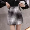 Realft Jesień Zima Stylowe Houndstooth Spódnica Kobiety Wełniane Skater Spódnice Wysokiej Talii A-Line Sexy Mini Spódnice Kobiet 211119