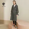 FANSILANEN Autumn winter trench coat Casual puff sleeve long windbreaker Women khaki elegant belt over femme 210607