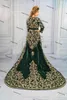 Jägare Grön Velour Algerian Evening Klänningar Långärmad Guld Broderi Marockansk Kaftan Arabiska Islamiska Prom Kappar Robes