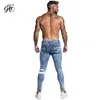 Skinny jeans homens magro encaixe rasgado grande e alto estiramento azul homens jeans para homens afligidos cintura elástica zm49
