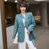 Frauen Blau Kurze Verband Temperament Blazer Solide Revers Lange Hülse Lose Weibliche Blazer Mode Herbst Damen Mäntel 210518