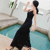 Verão Chiffon Lace Sexy Jumpsuits Mulheres Espaguete Pescoço V-Neck Largo Ropa Mujer Coreano Preto Branco 210513