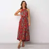 Bohemian Kadınlar Yaz Uzun Elbise Moda Baskı Kayışı Bayanlar Halter Boho Elbise Kadınlar Casual Kolsuz Plaj Elbise Vestidos 210521