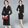 Herfst ontwerper vrouwen elegante kantoor zakelijke blazer jurk vrouwelijke mesh mouwen potlood robe dames mode zwarte jurken vestidos 210525