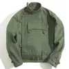 Maden Army Green Retro Jacket isplaced ukośna klamra szwedzki motocykl męska amekaji bawełniana umyta woda mężczyzn 210811