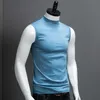 Hommes Demi-Col Haut Débardeur Coton Gym Vêtements Été Chemises Sans Manches Casual Singlet Solide Couleur Gilet Entraînement Undershirt 210623