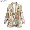 Zeefity Dames Vintage Paisley Totem Print Open Stitching Blazer Coat Vrouwelijke Chic Busince Court Cardigan Suits Tops CT729 X0721