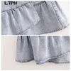 vintage Distressed Ruffles Denim skirt High Waist A-Line all-match Casual Package Hip Mini Women Skirts Autumn 210427