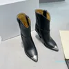 Boots Western Punk Autumn Winter Strange High Heel Black Leather Metal Toe Mature Shoes Women Ankle Cowboy